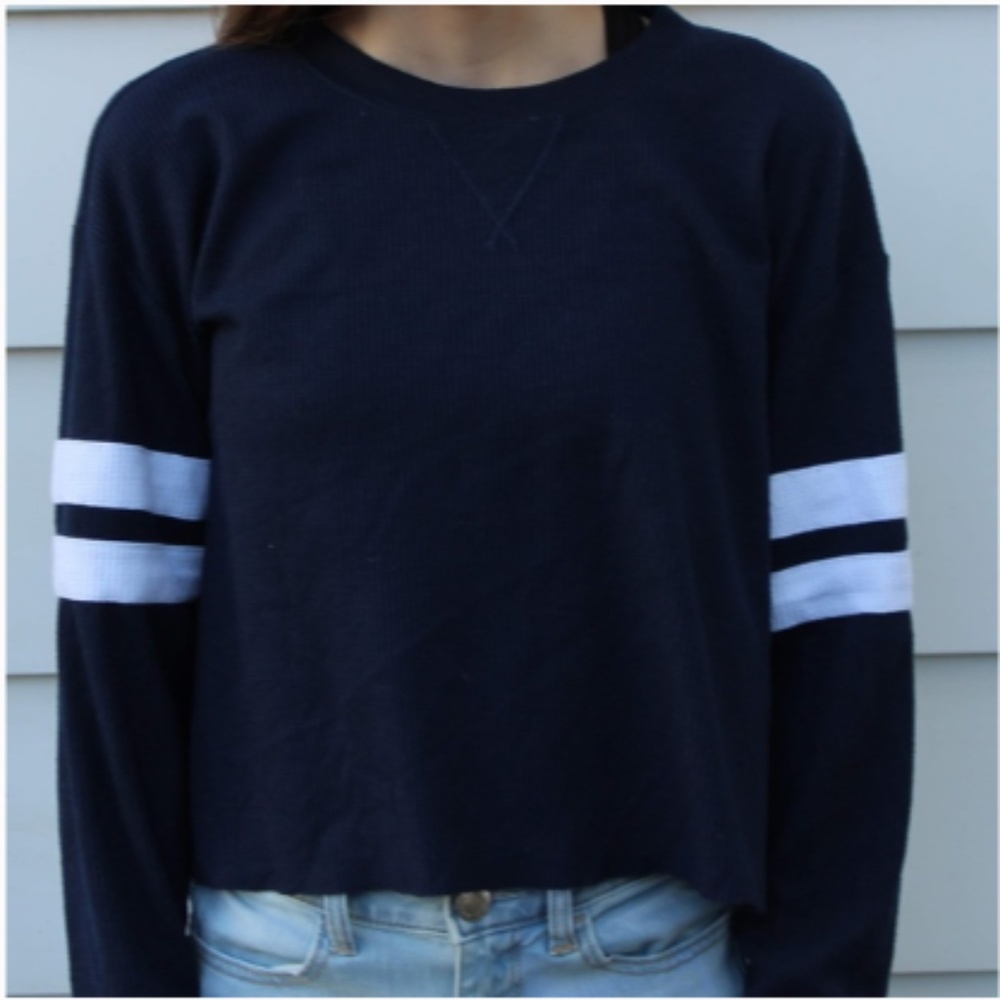 Hollister Navy Cuttoff Waffle Long Sleeve Tee